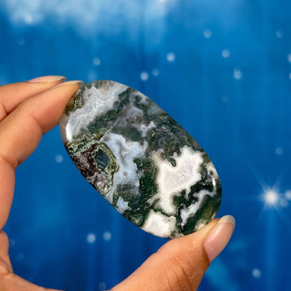 Moss Agate Flat Palmstone – 0.048 kg