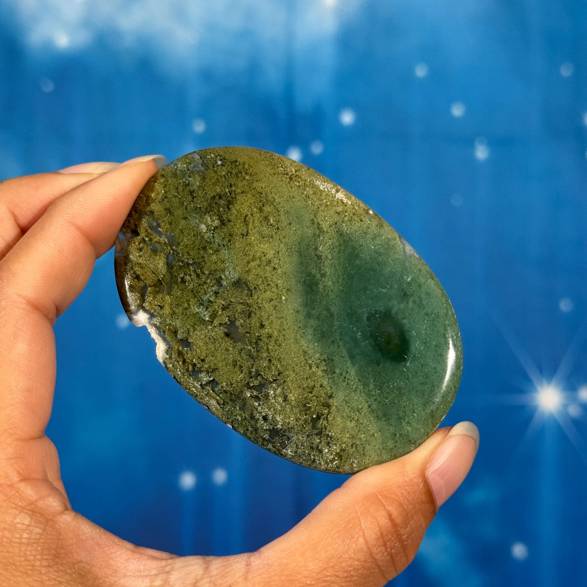Moss Agate Flat Palmstone – 0.051 kg