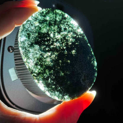 Moss Agate Flat Palmstone – 0.054 kg