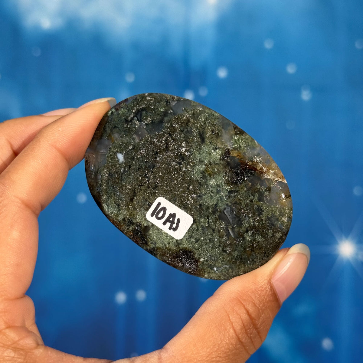 Moss Agate Flat Palmstone – 0.048 kg