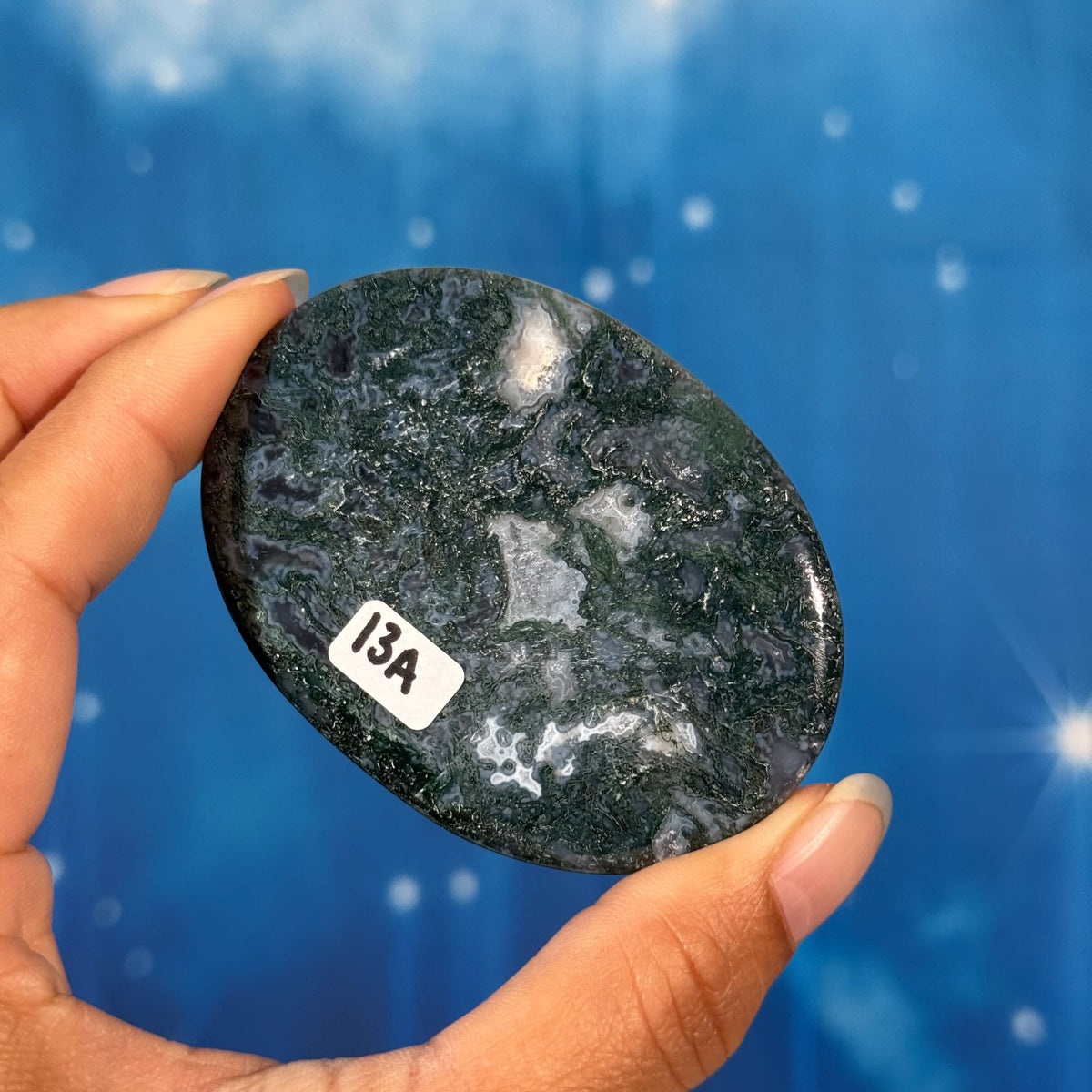 Moss Agate Flat Palmstone – 0.059 kg