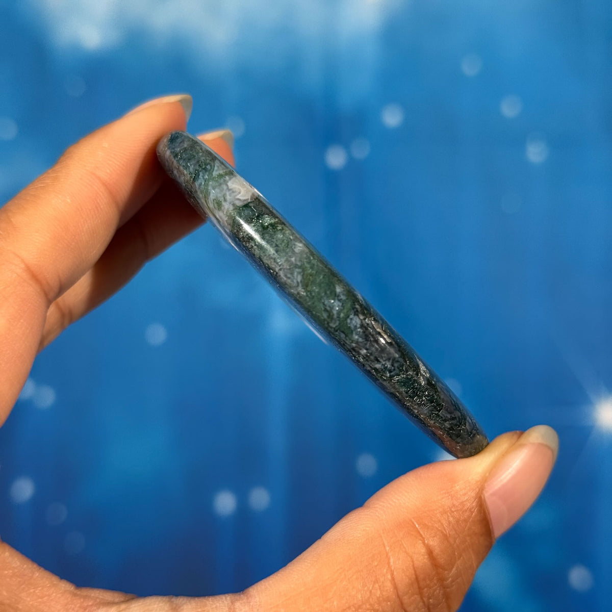 Moss Agate Flat Palmstone – 0.059 kg