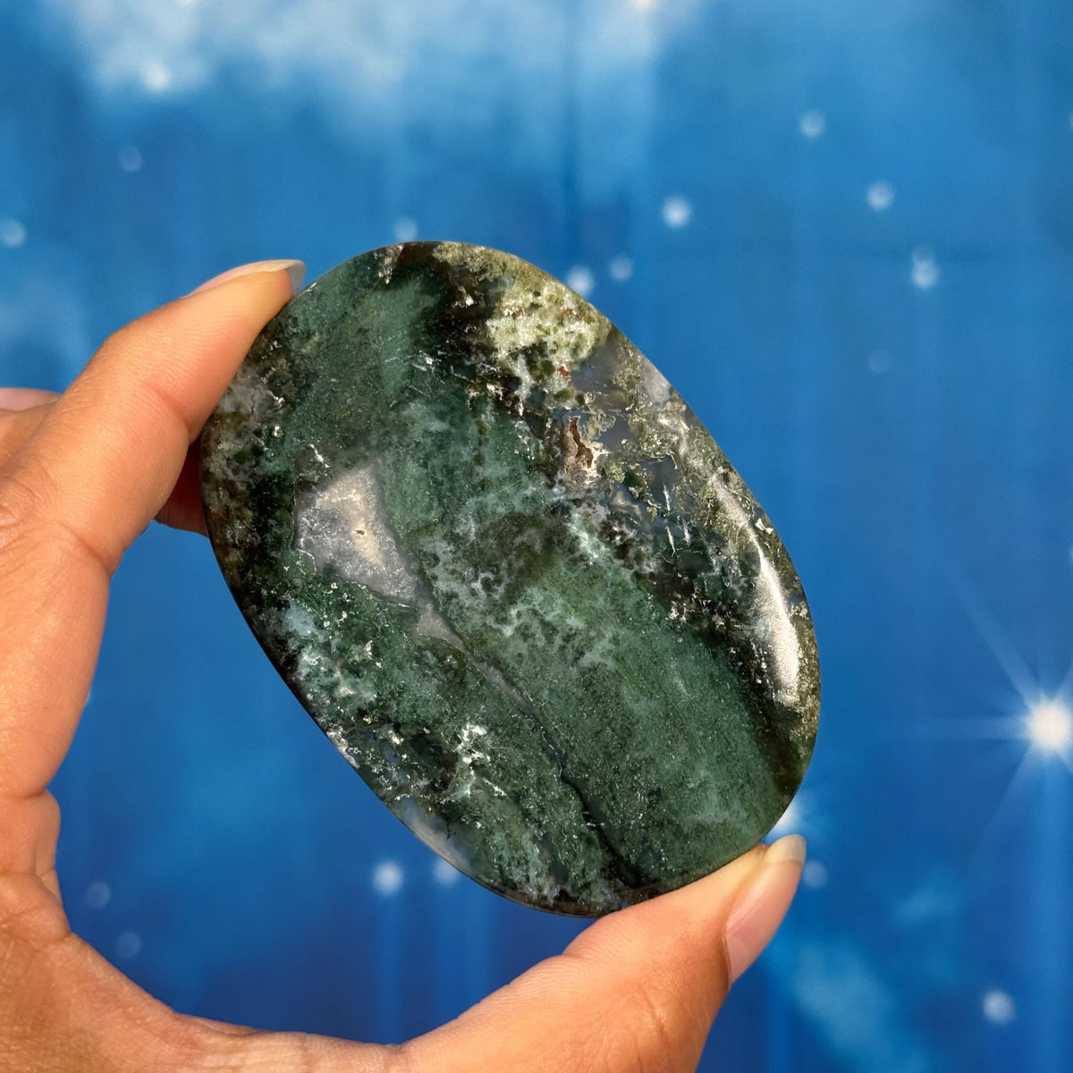 Moss Agate Flat Palmstone – 0.062 kg