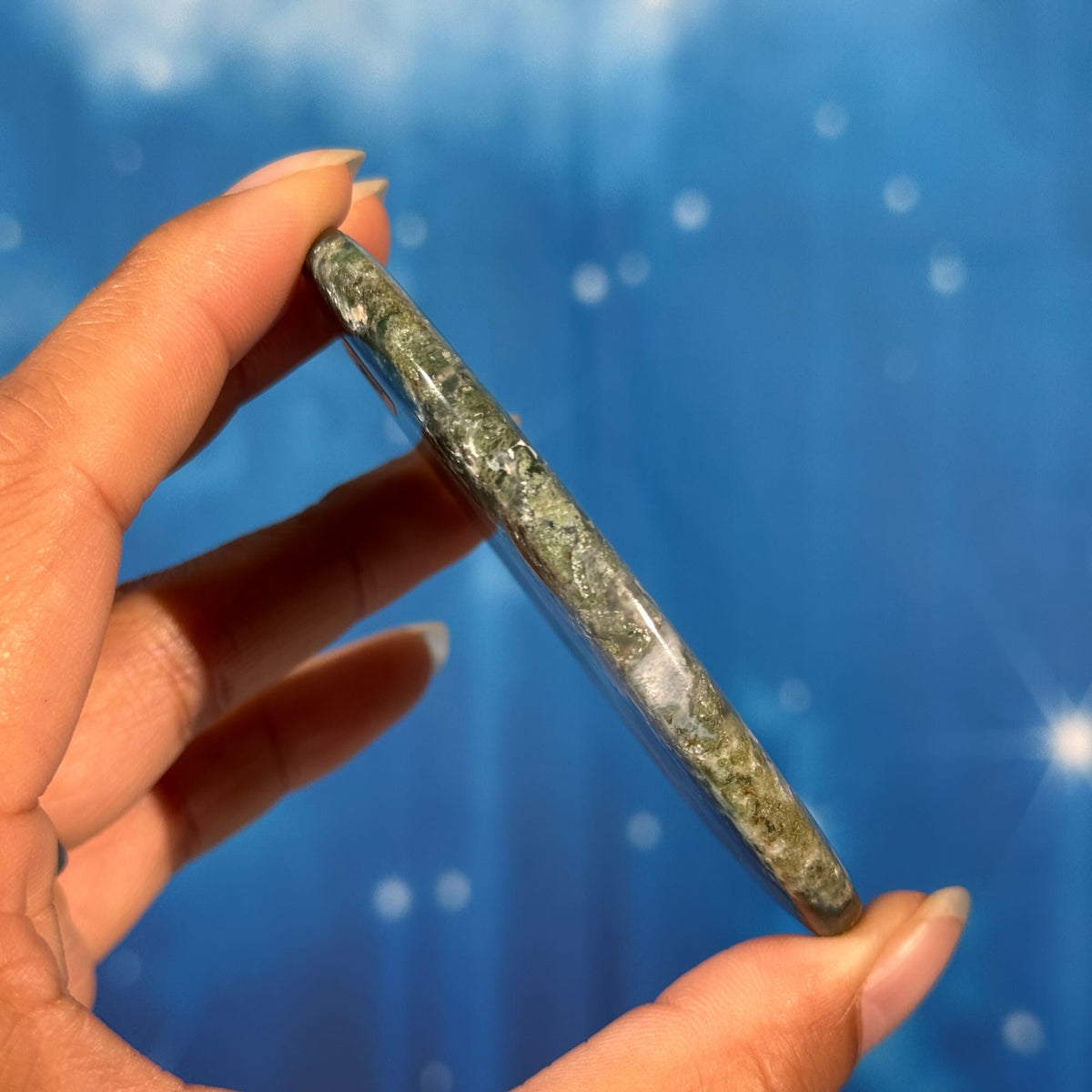 Moss Agate Flat Palmstone – 0.062 kg