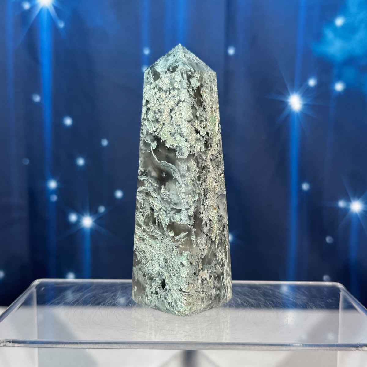 Moss Agate Obelisk – 0.159 kg
