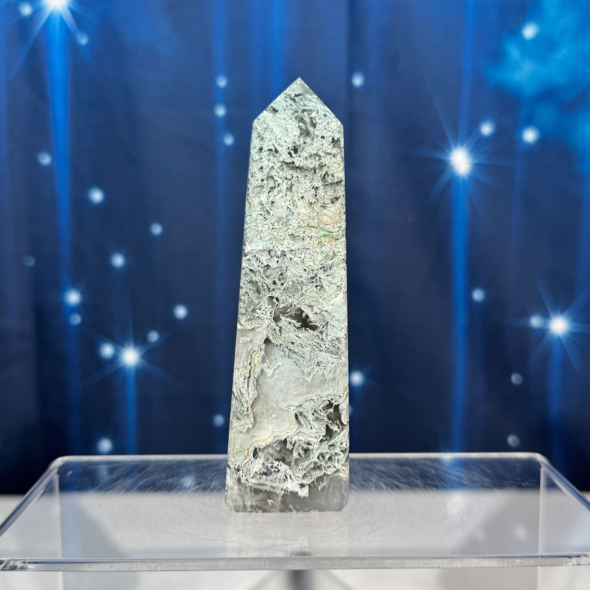 Moss Agate Obelisk – 0.159 kg