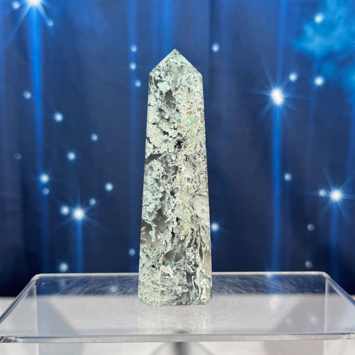 Moss Agate Obelisk – 0.159 kg