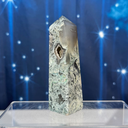 Moss Agate Obelisk – 0.156 kg