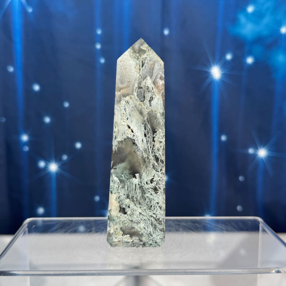 Moss Agate Obelisk – 0.156 kg