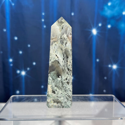 Moss Agate Obelisk – 0.156 kg