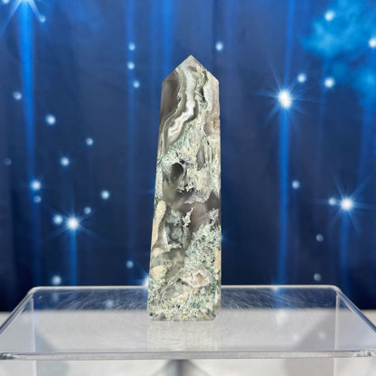 Moss Agate Obelisk – 0.156 kg