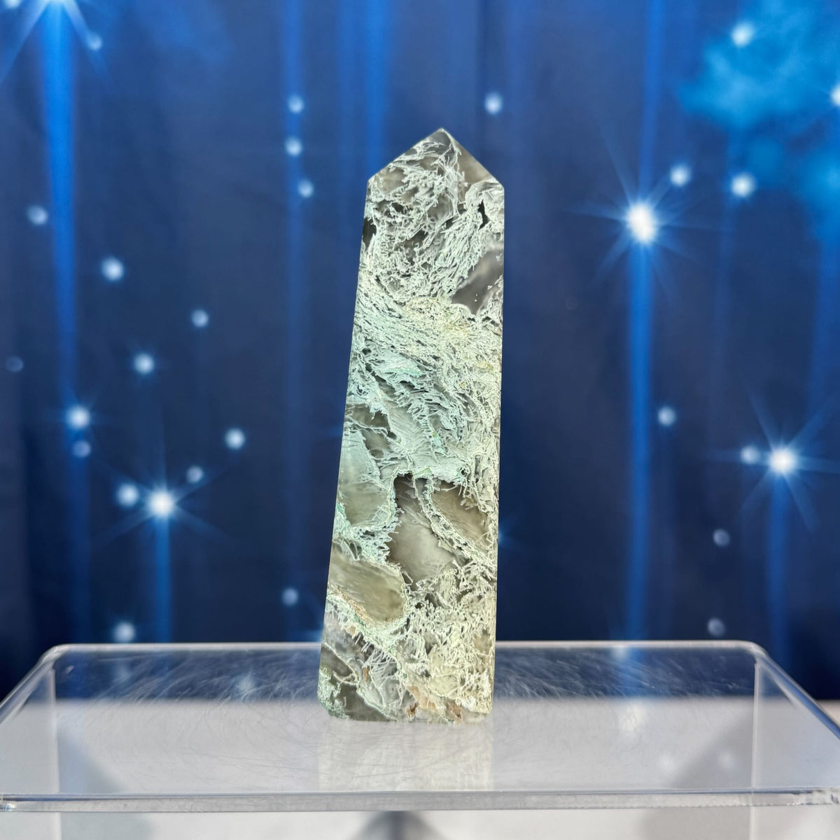 Moss Agate Obelisk – 0.150 kg