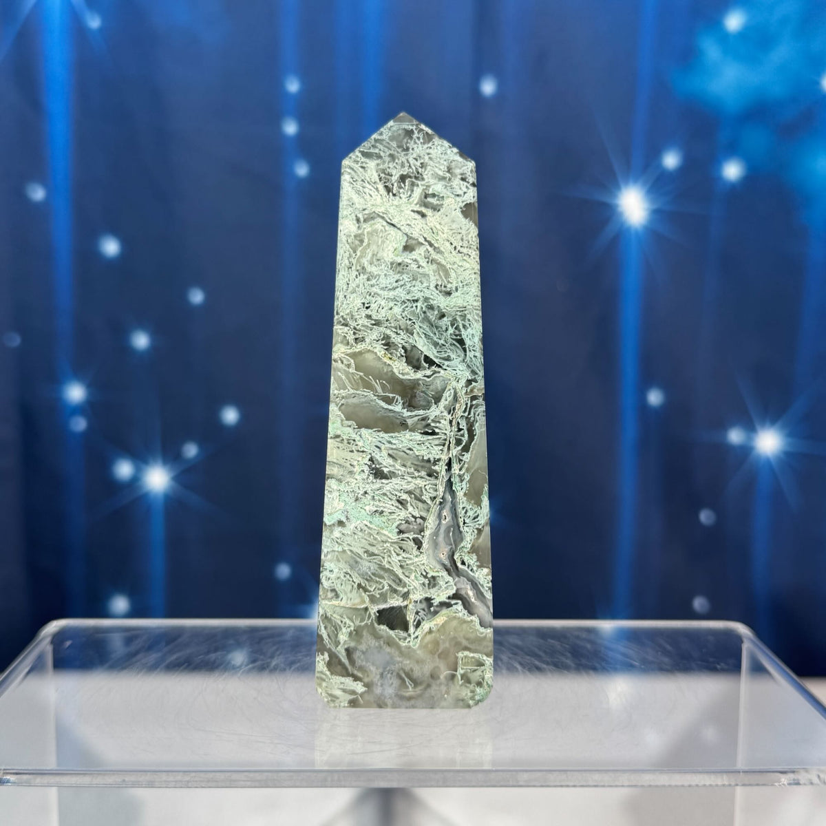 Moss Agate Obelisk – 0.150 kg