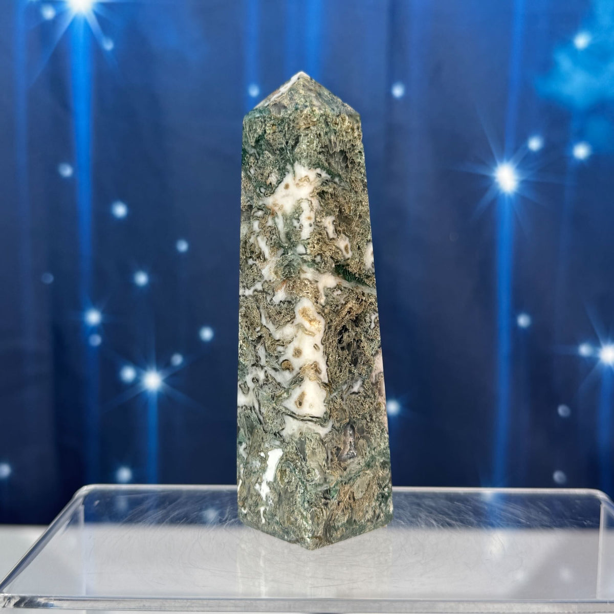 Moss Agate Obelisk – 0.147 kg