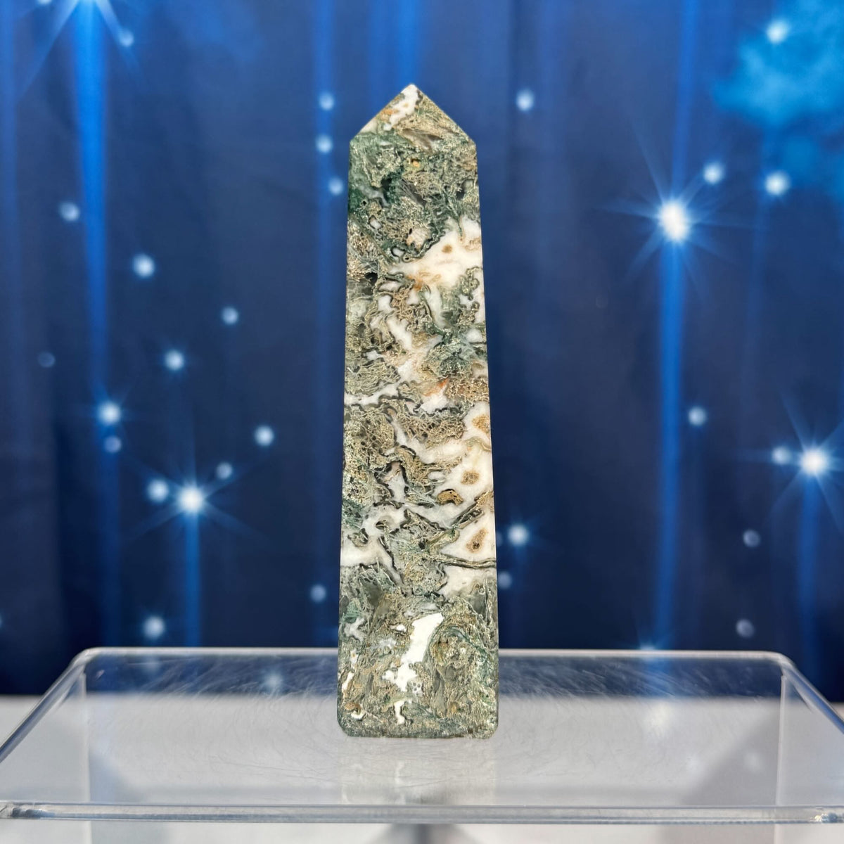 Moss Agate Obelisk – 0.147 kg