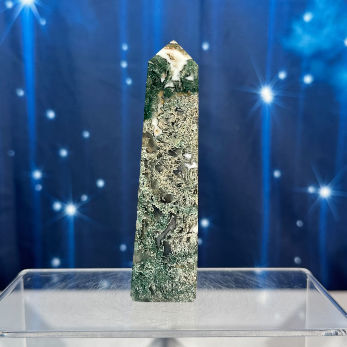 Moss Agate Obelisk – 0.147 kg