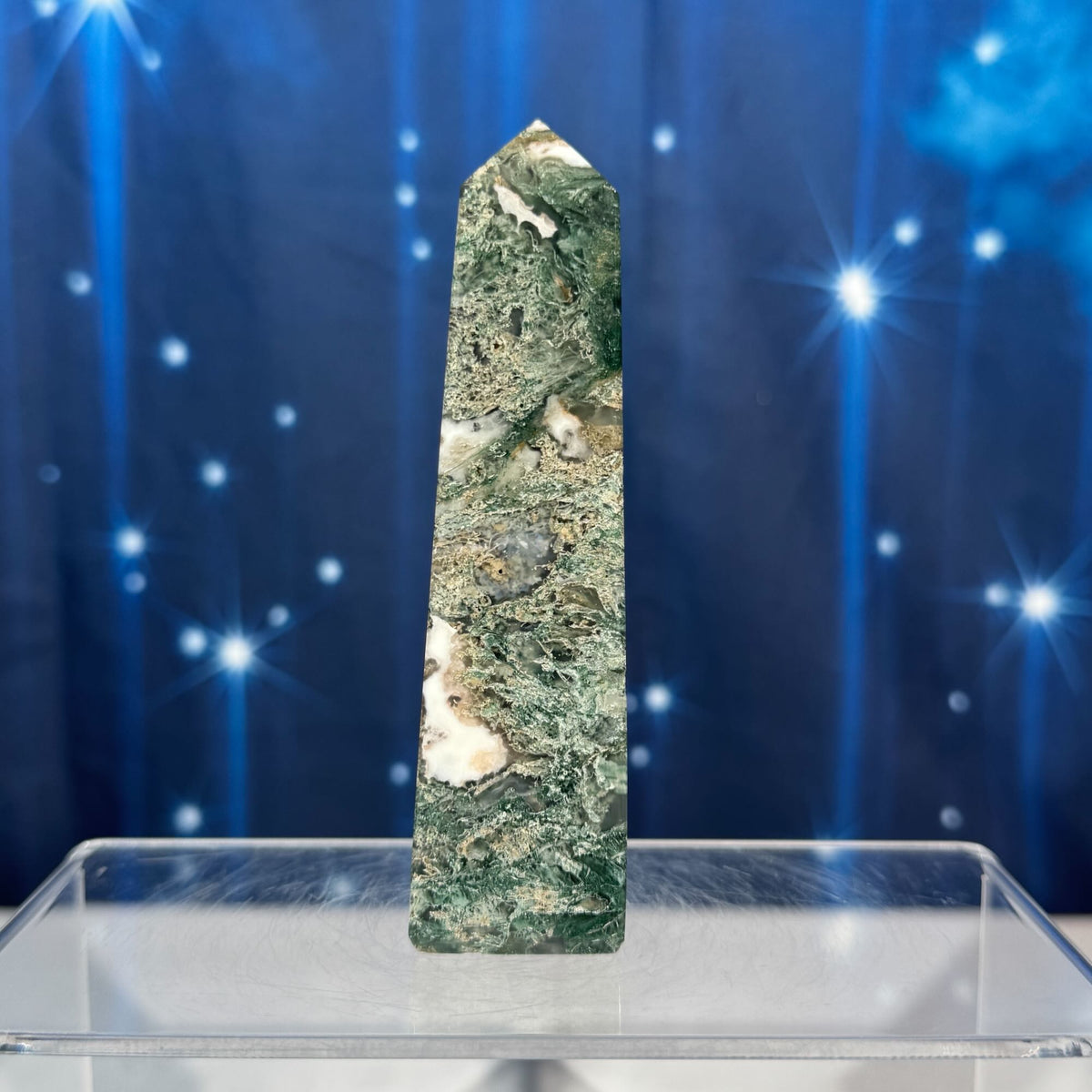 Moss Agate Obelisk – 0.147 kg