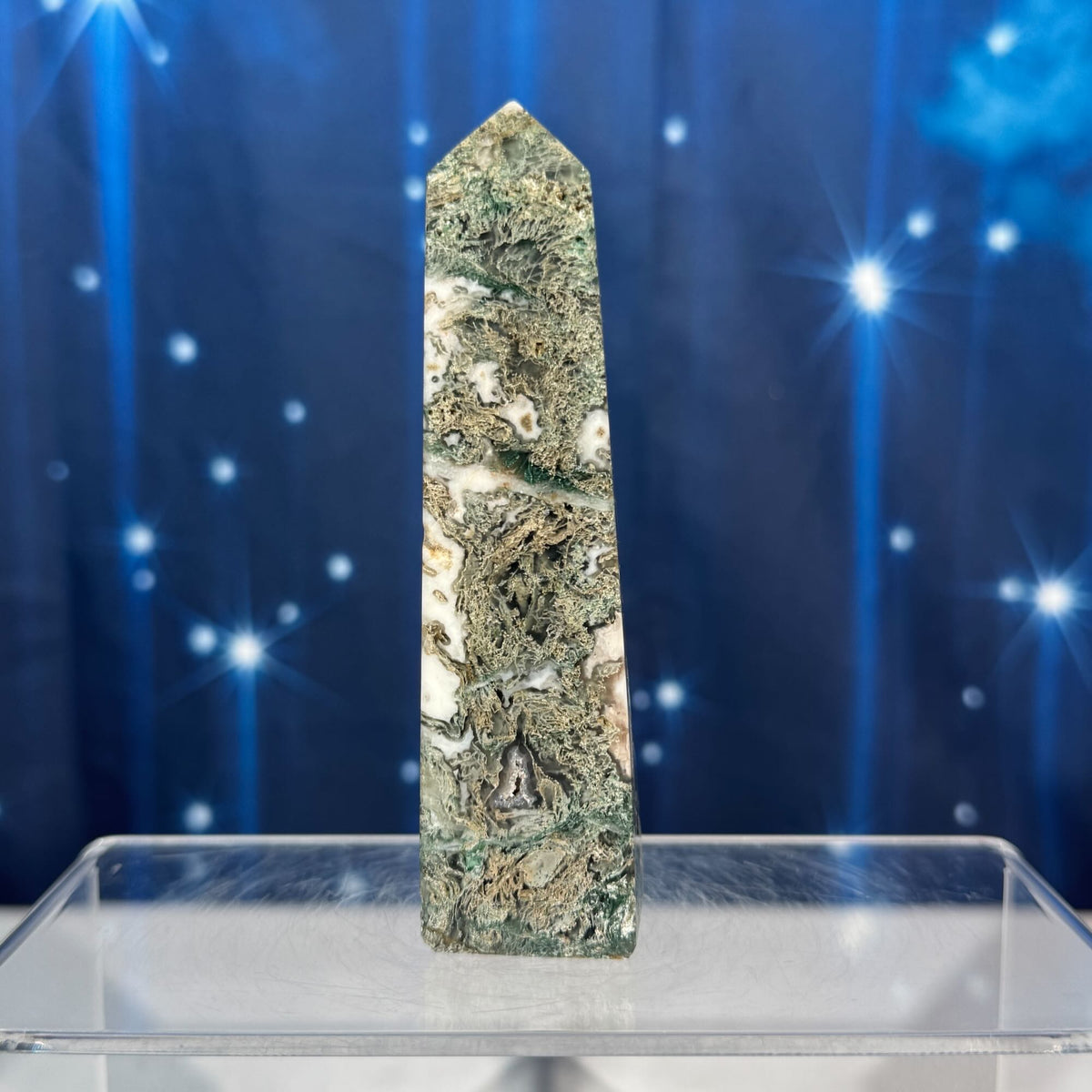 Moss Agate Obelisk – 0.147 kg