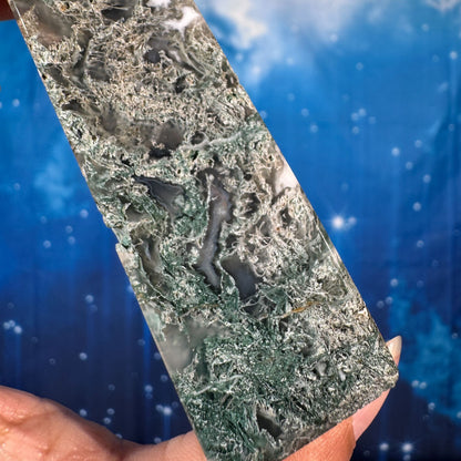 Moss Agate Obelisk – 0.147 kg