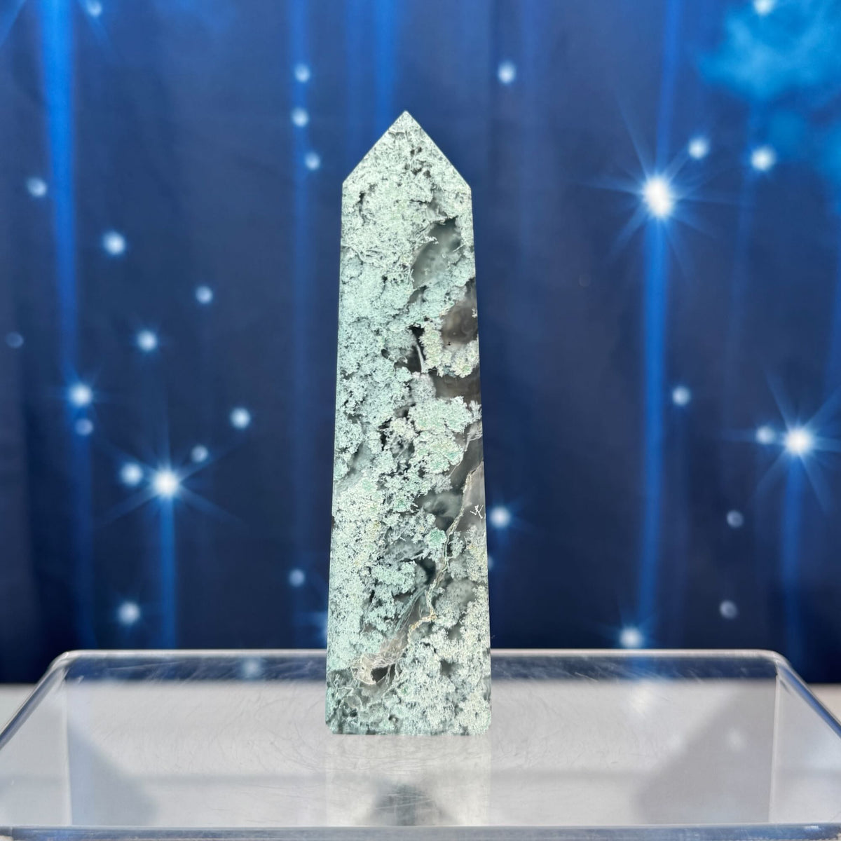 Moss Agate Obelisk – 0.136 kg