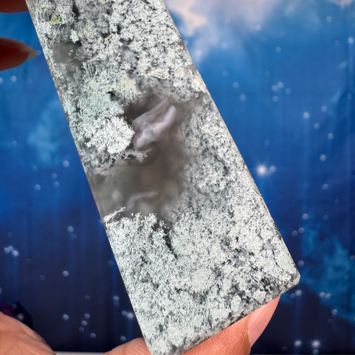 Moss Agate Obelisk – 0.136 kg