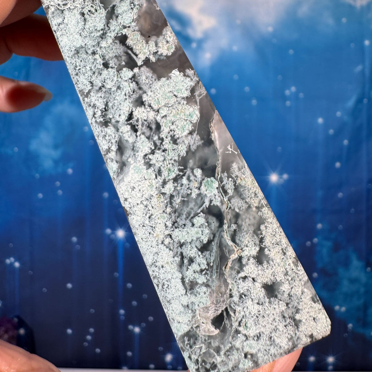 Moss Agate Obelisk – 0.136 kg