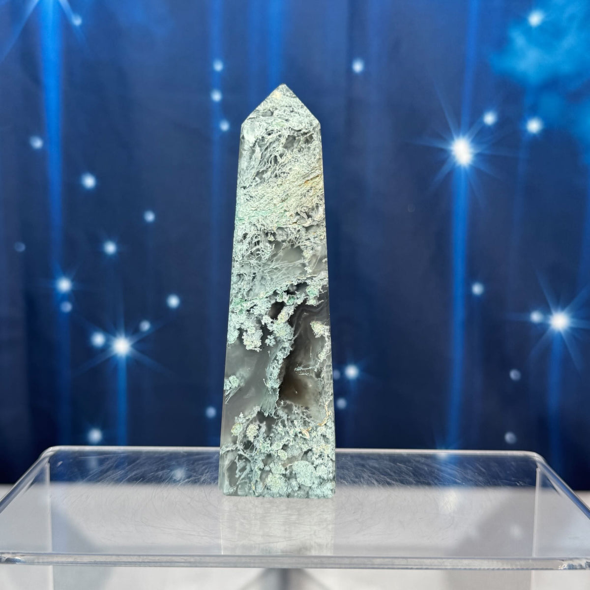 Moss Agate Obelisk – 0.136 kg