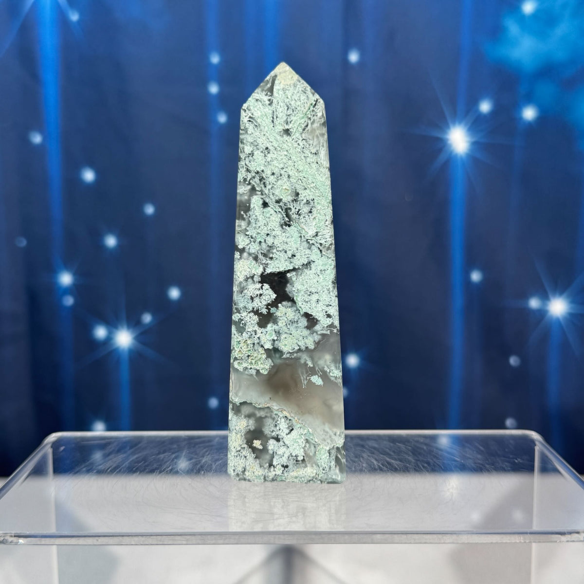 Moss Agate Obelisk – 0.136 kg