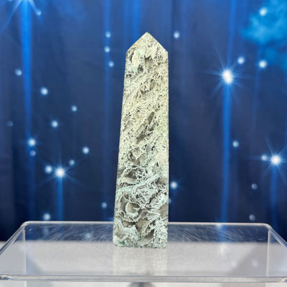 Moss Agate Obelisk – 0.133 kg