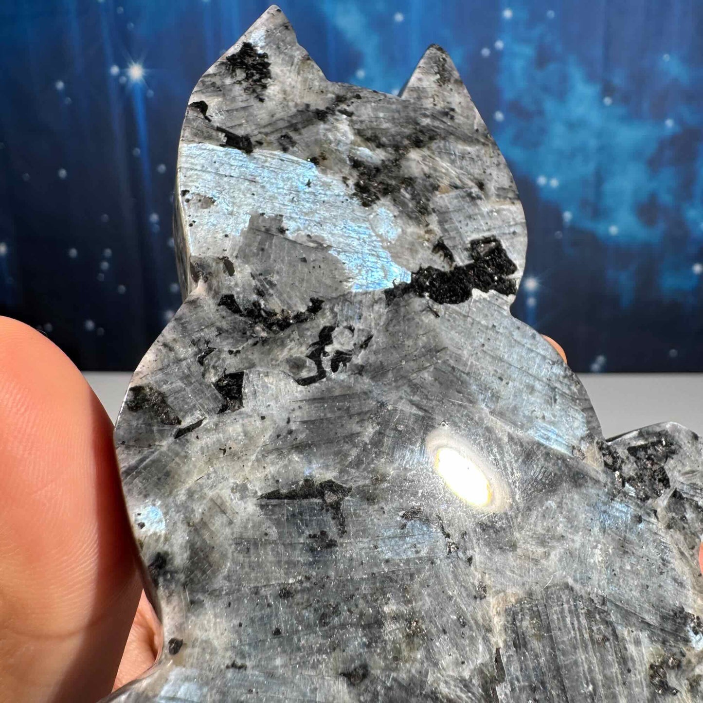 Larvikite Cat carving