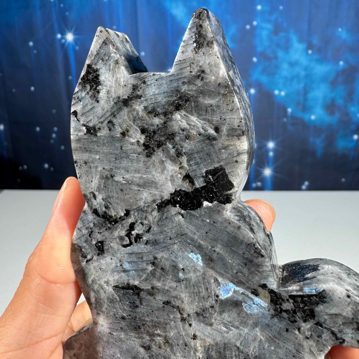 Larvikite Cat carving