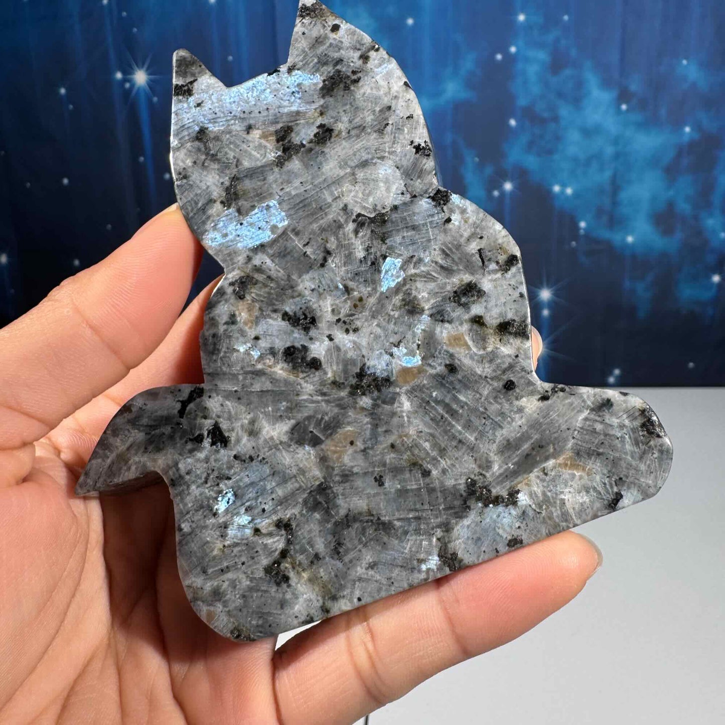Larvikite Cat carving