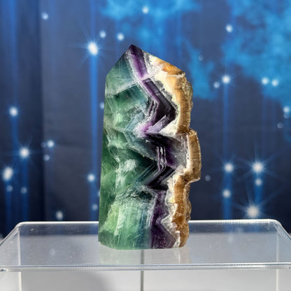 Rainbow Fluorite Point with a Natural Raw Side – 0.320 kg
