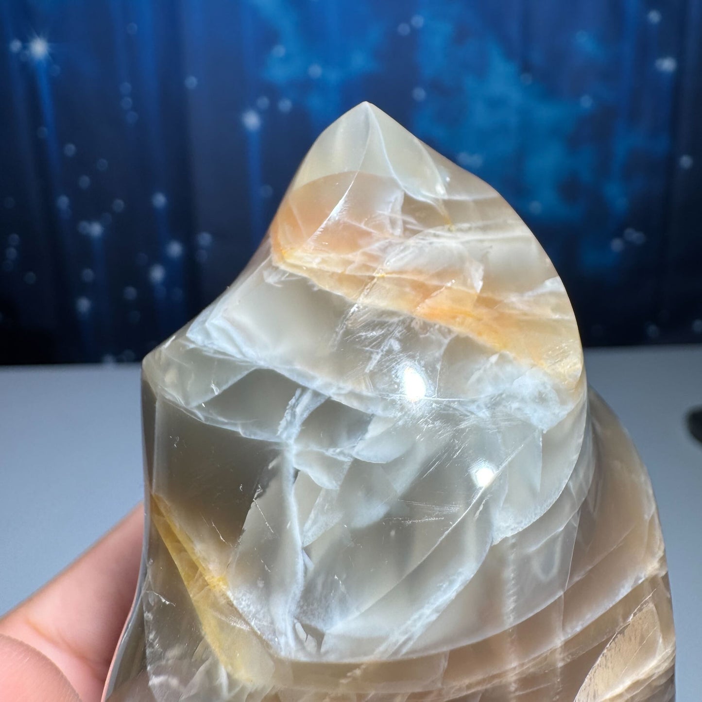 flashy Black and Peach Moonstone flame