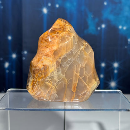 Flashy black and peach moonstone flame - 3 3/8 × 1 5/8 × 3 5/8 in - 1 lb 0.4 oz