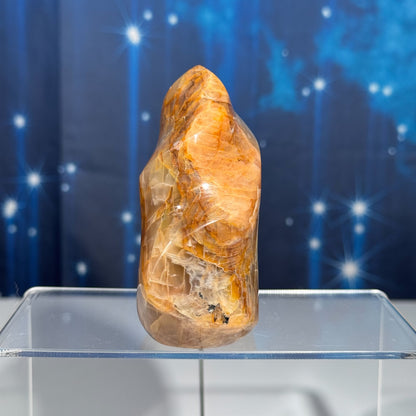 Flashy black and peach moonstone flame - 3 3/8 × 1 5/8 × 3 5/8 in - 1 lb 0.4 oz