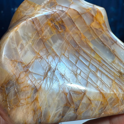 Flashy black and peach moonstone flame - 3 3/8 × 1 5/8 × 3 5/8 in - 1 lb 0.4 oz