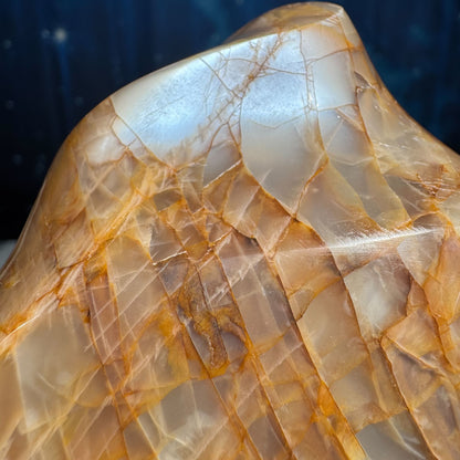 Flashy black and peach moonstone flame - 3 3/8 × 1 5/8 × 3 5/8 in - 1 lb 0.4 oz