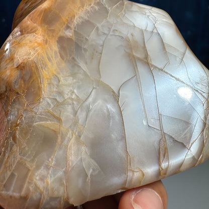 Flashy black and peach moonstone flame - 3 3/8 × 1 5/8 × 3 5/8 in - 1 lb 0.4 oz