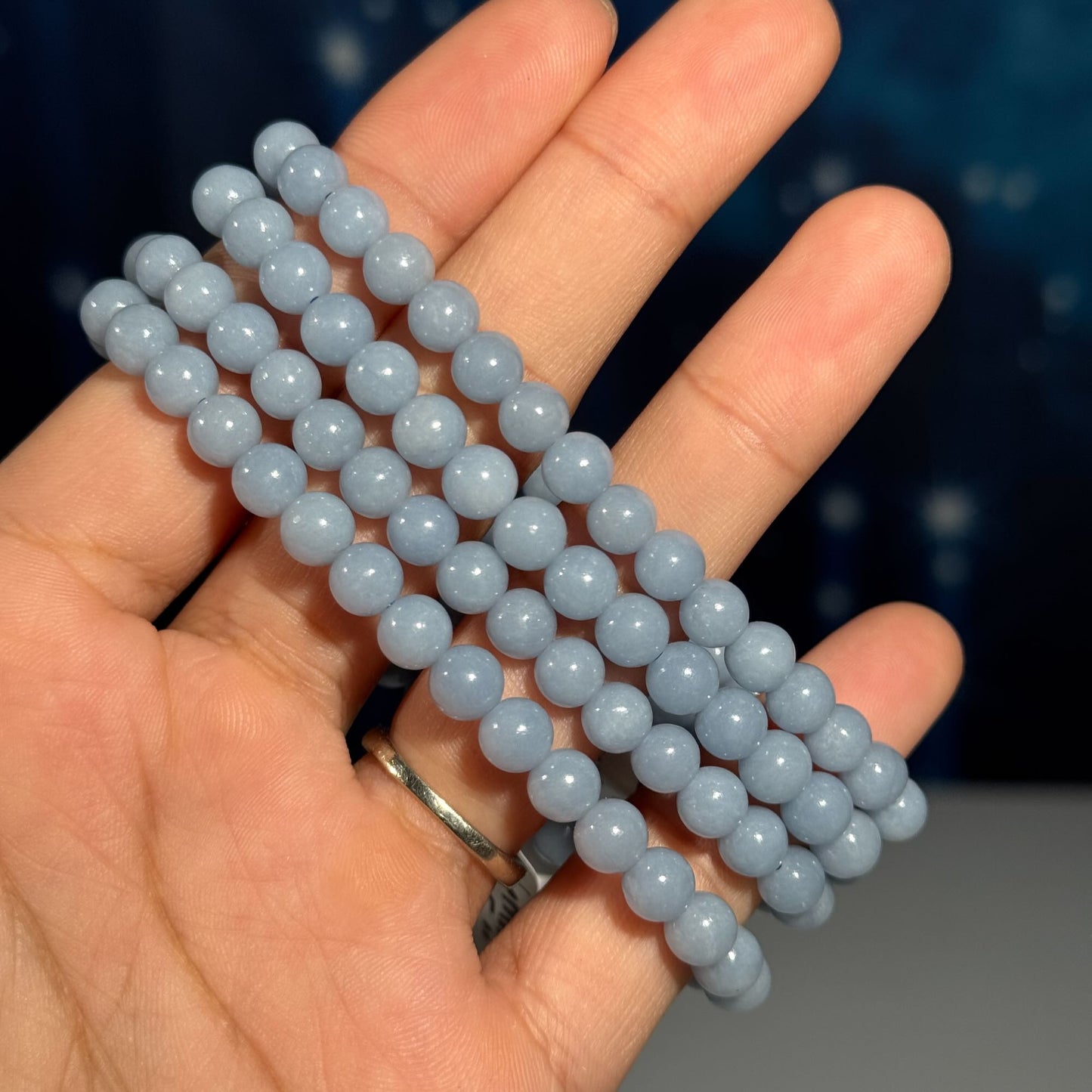 One (1) Angelite bracelet – stretchy | 6mm beads