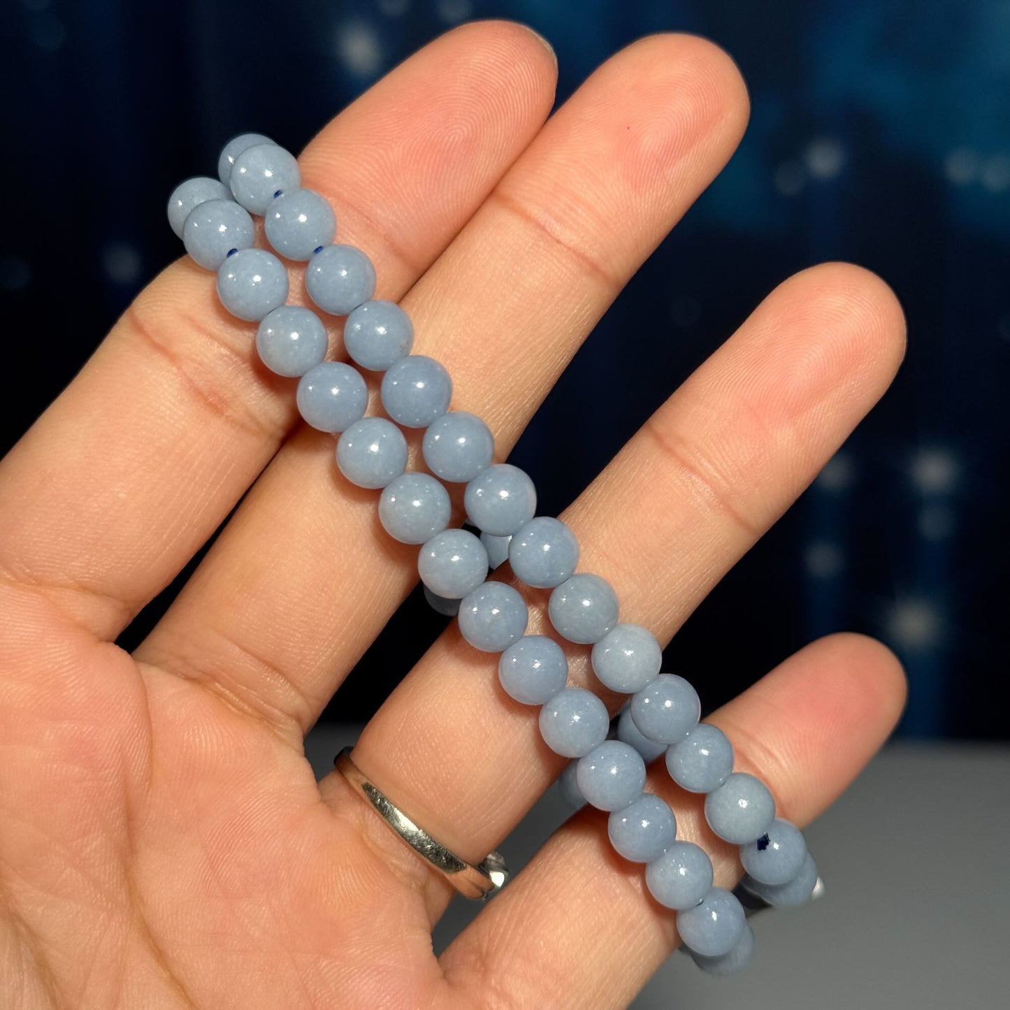 One (1) Angelite bracelet – stretchy | 6mm beads