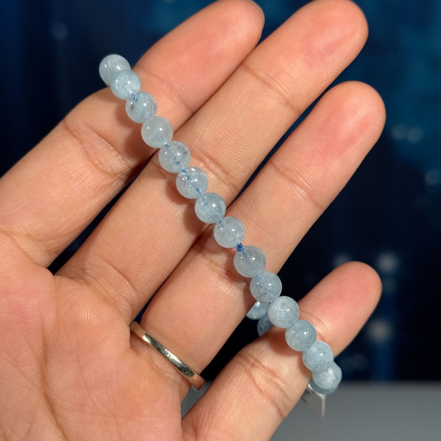 One (1) Aquamarine bracelet – stretchy | 6mm beads