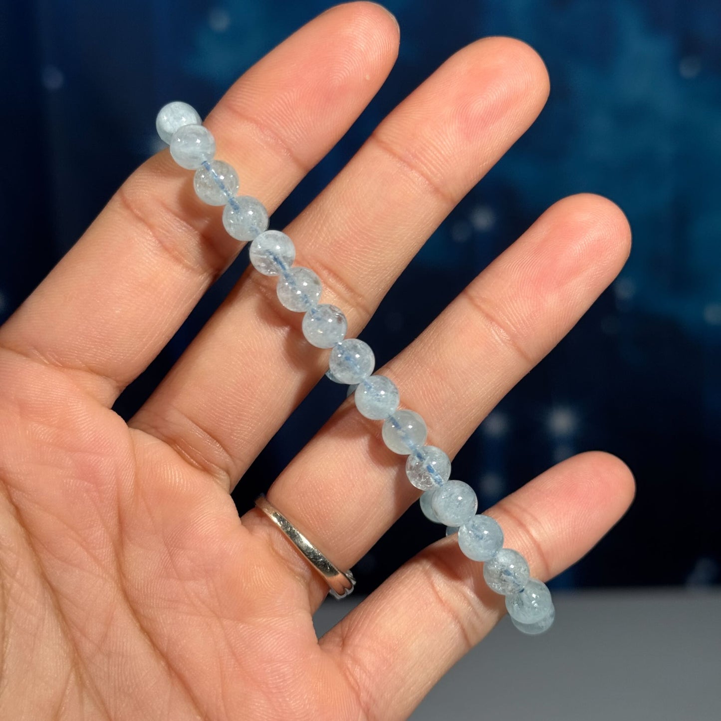 One (1) Aquamarine bracelet – stretchy | 6mm beads