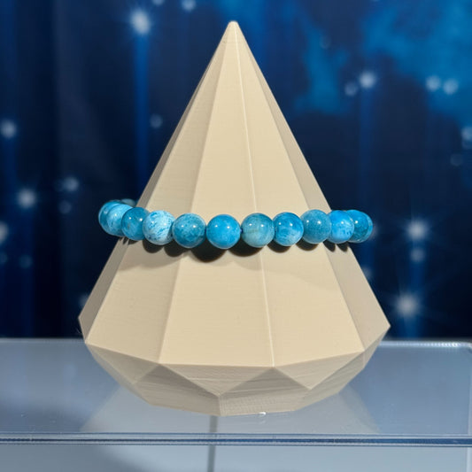 One (1) Blue Apatite bracelet – stretchy | 7mm beads | lower quality