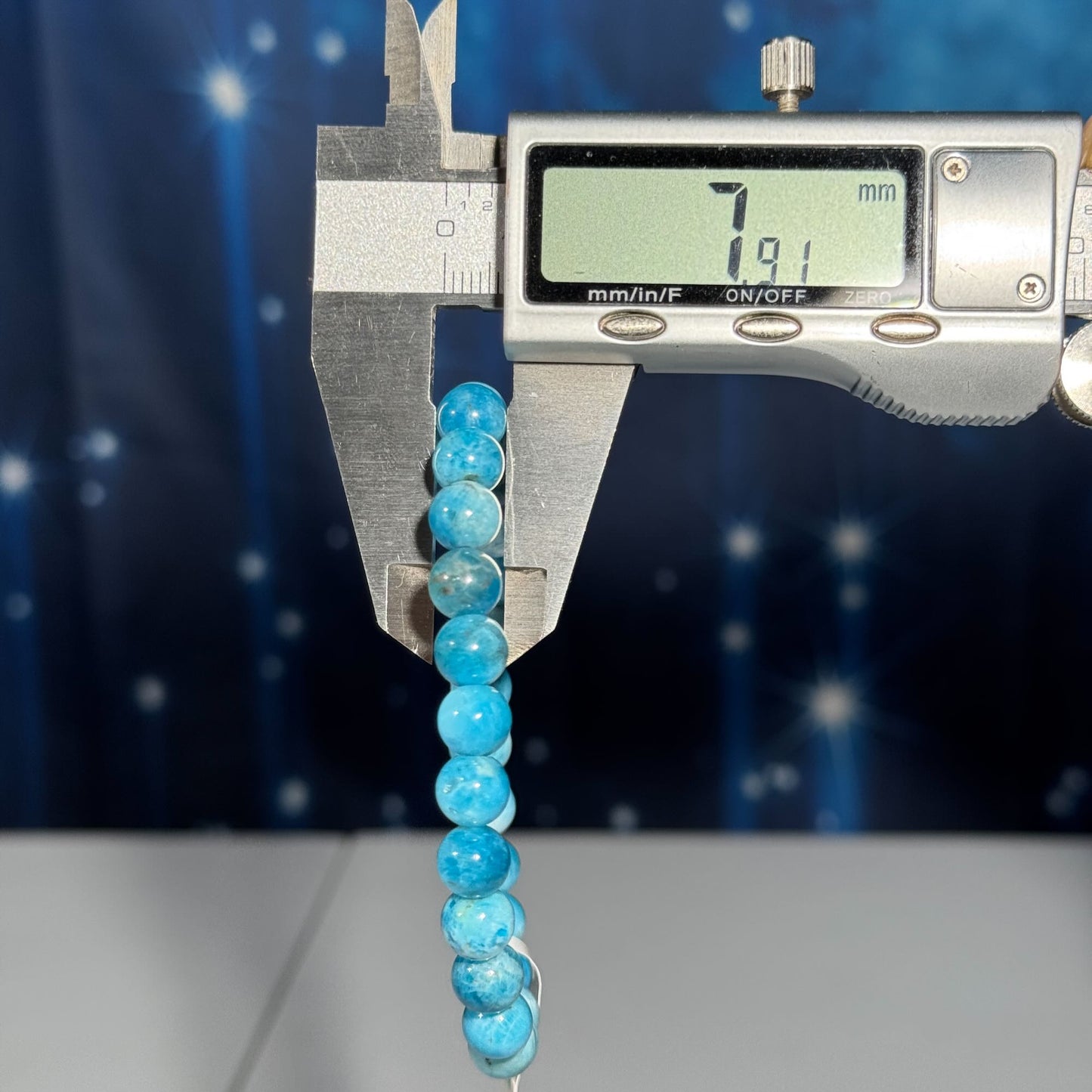 One (1) Blue Apatite bracelet – stretchy | 7mm beads | lower quality