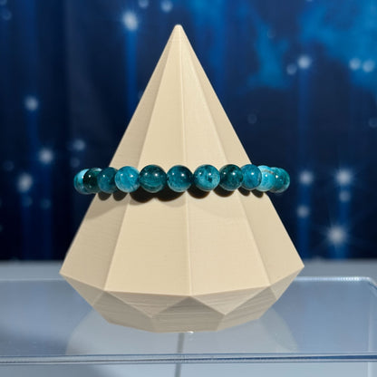 One (1) Blue Apatite bracelet – 7mm beads - fits 6.5" wrist