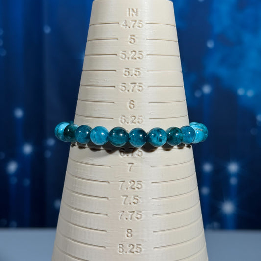 One (1) Blue Apatite bracelet – 7mm beads - fits 6.5" wrist