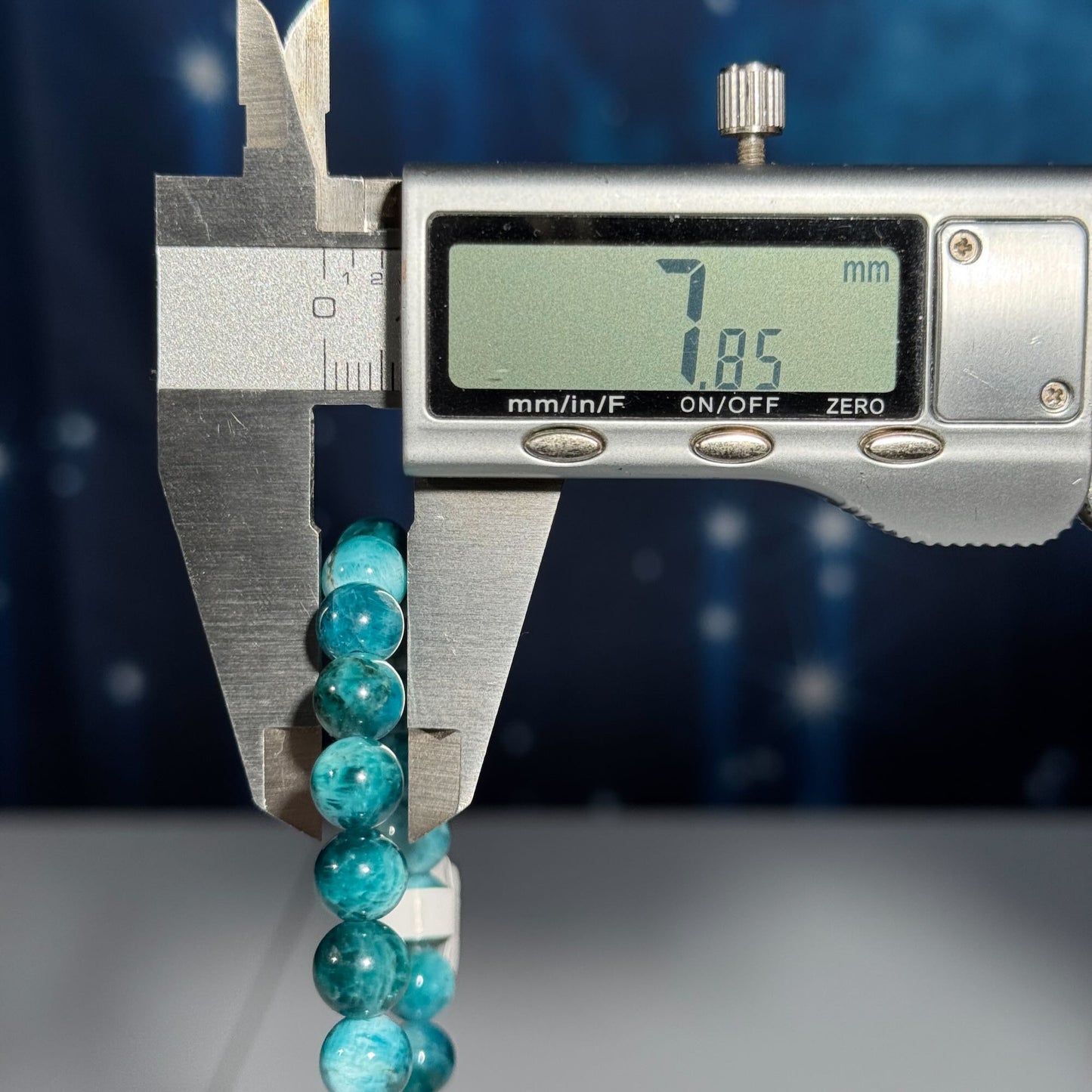 One (1) Blue Apatite bracelet – stretchy 7mm beads