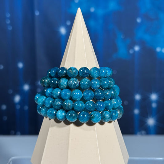 One (1) Blue Apatite bracelet – stretchy | 8mm beads