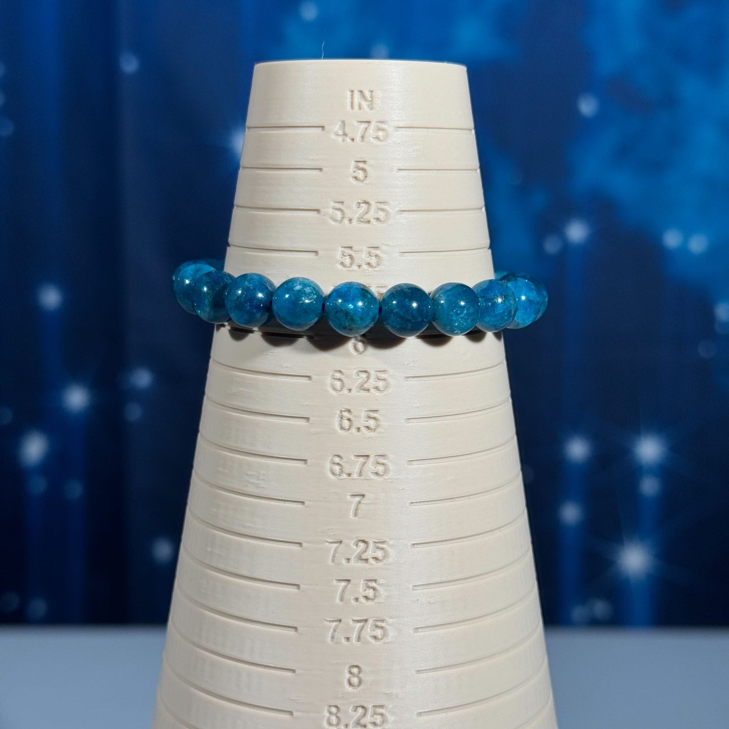One (1) Blue Apatite bracelet – stretchy | 8mm beads